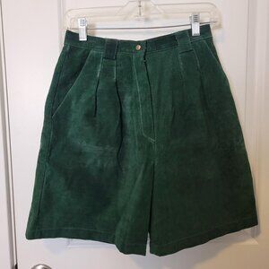 Outerwear by Phoenix Suede Leather High Waist Shorts 90's Emerald Wicked Pleated